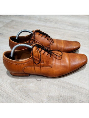 Aldo Shoes Mens 11 Brown Leather Derby Oxford Dress Pointed Toe Lace Up